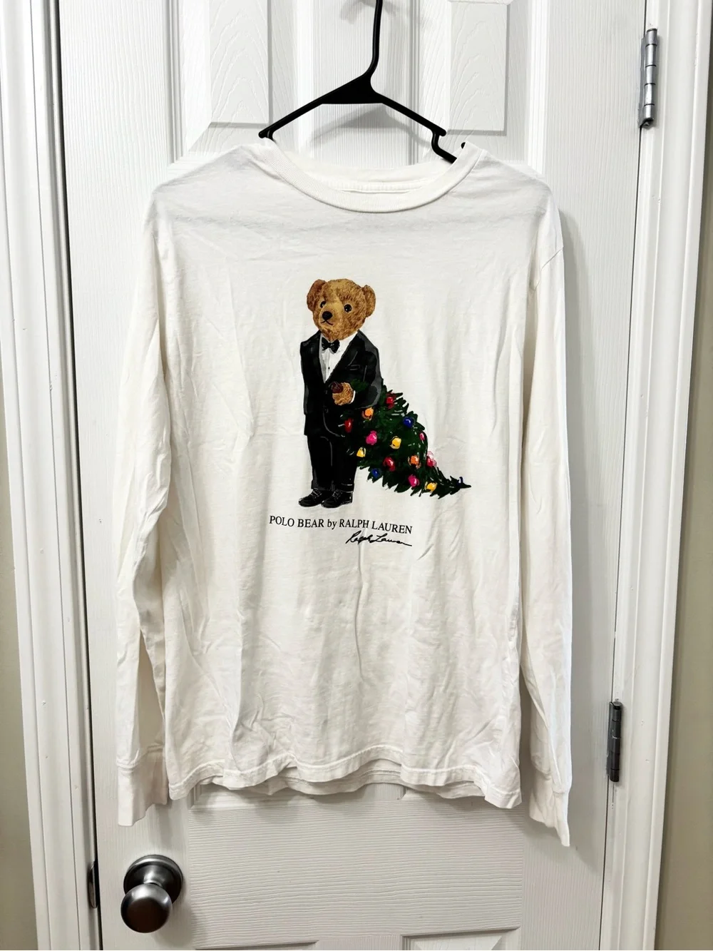 Polo Ralph Lauren Boys XL 18/20 White Polo Bear Christmas Long Sleeve Tee